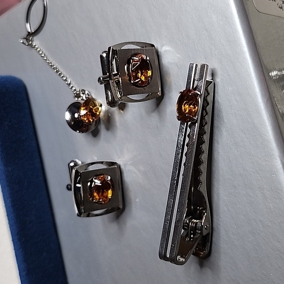 Cufflinks set of Vintage Unbranded orange stone - Picture 5 of 14